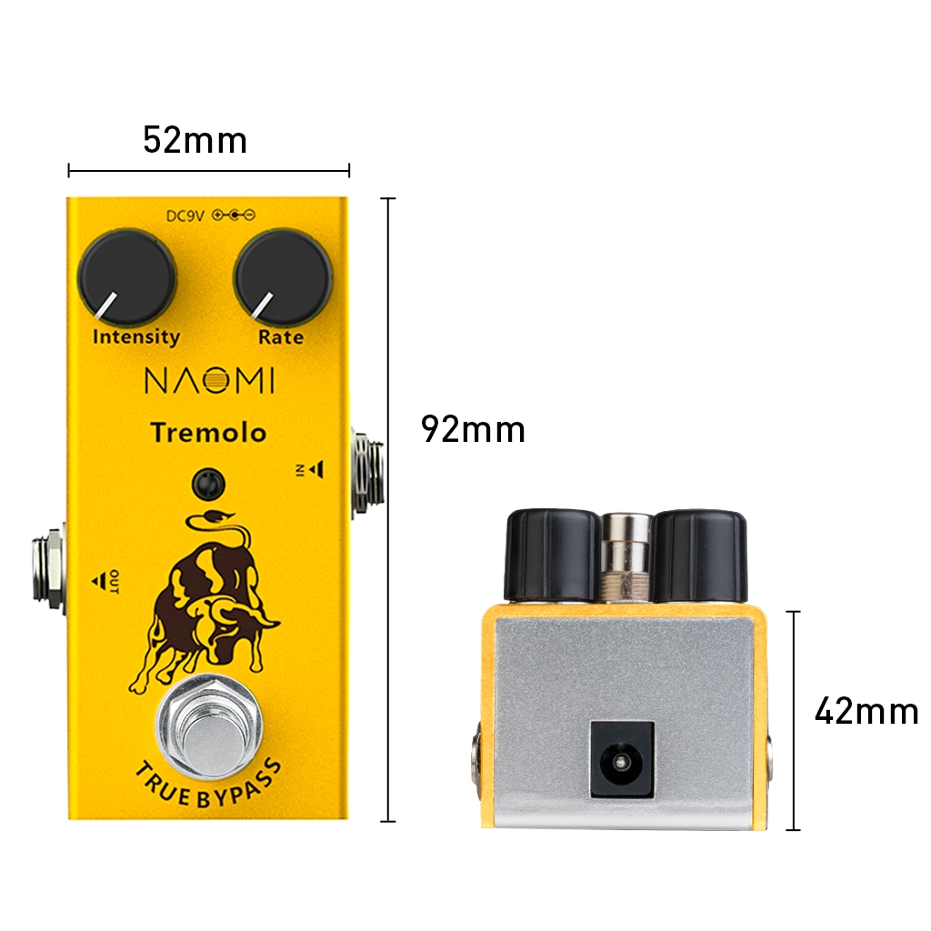 NAOMI Guitar Effect Pedal DC 9V Adapter #NEP-09 Intensity And Rate Knobs Yellow Effect Pedal