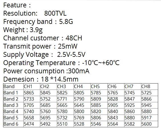 EWRF 7081U AIO Camera 800TVL 170 Degree 4:3 5.8Ghz 48CH 25mW Mini FPV VTX-CAM 3.9g Support SBUS Setting