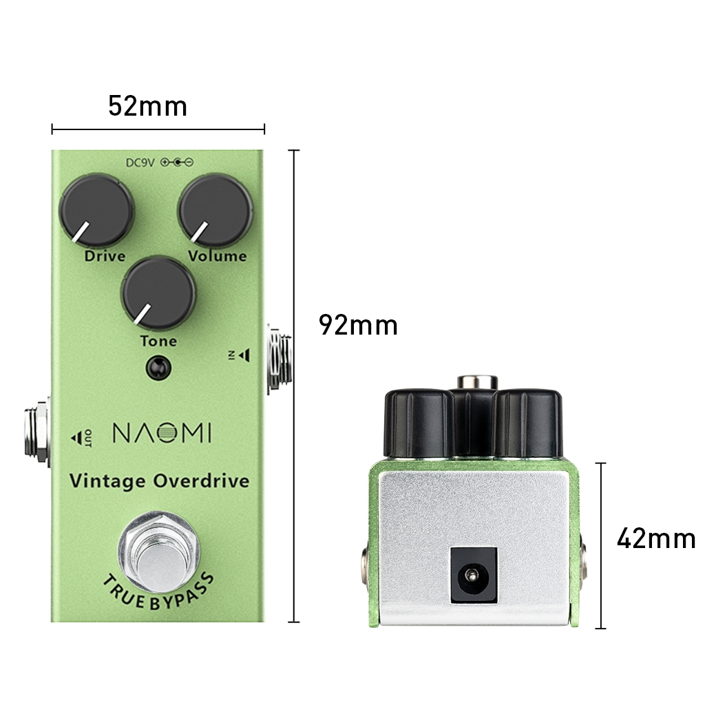 NAOMI Guitar Effect Pedal Vintage Overdrive/Volume/Tone Knob Effect Pedal Mini Single Type DC 9V True Bypass