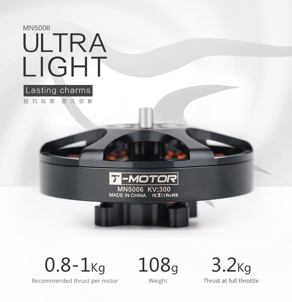 T-Motor Antigravity MN5006 300KV / 450KV 4-6S Brushless Motor 108g Flight Time Up to 60mins for MultiCopter RC Model