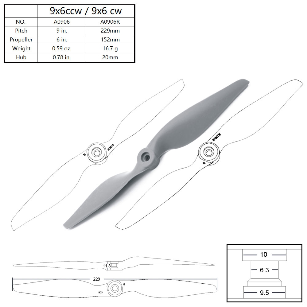 APC 9060 9x6 9inch Nylon Propeller Blade CW CCW For RC Airplane Fixed-wing