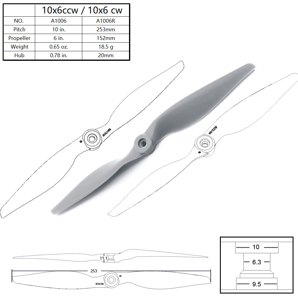 APC 1070 10x7 10inch Nylon Propeller Blade CW CCW For RC Airplane Fixed-wing