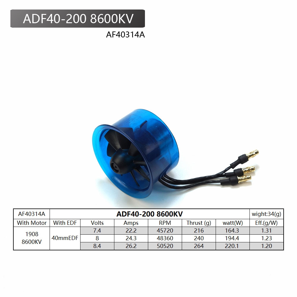 AEORC Patended Product Ducted Fan System EDF 40mm with 8600KV Brushless Motor for Jet Plane RC Airplane Fixed-wing