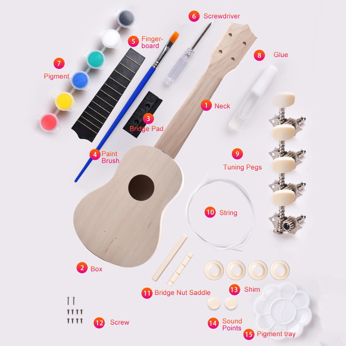 21 Inch Ukulele DIY Kit Miniature UKE Guitar Instrument Wooden Paint Build with Full Acc