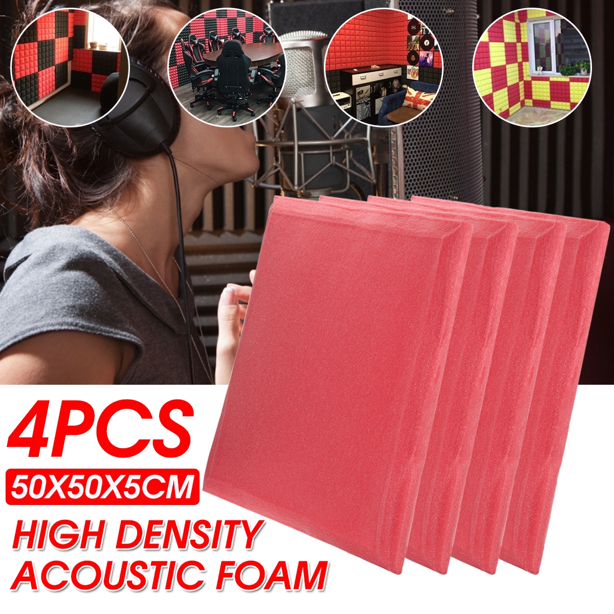 4PCS Sound-Absorbing Cotton Foam Acoustic Panel KTV Studio with Adhesive Sticker
