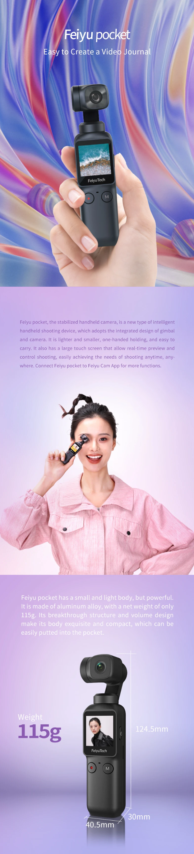 Feiyu Pocket New Smart Compact HD 4K 120M Camera 120 Degree 6-Axis Stabilized Handheld Gimbal Autofocus Anti-Shake Support WiFi