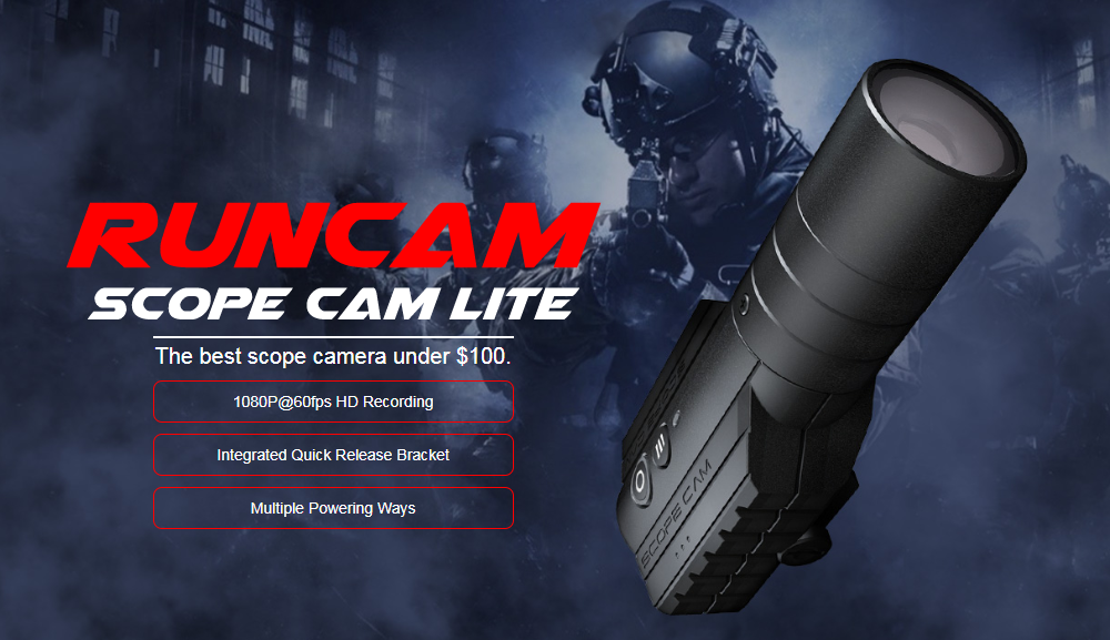 15% OFF for RunCam Scope Cam Lite 40mm Lens HD Airsoft Camera Action Video Camera Built-in WiFi iOS/Android APP Replaceable Battery