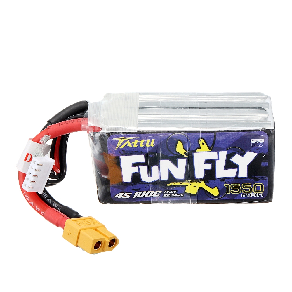 TATTU Funfly 14.8V 1550mAh 100C 4S XT60 Plug Lipo Battery for Emax HAWK 5 FPV Racing Drone 