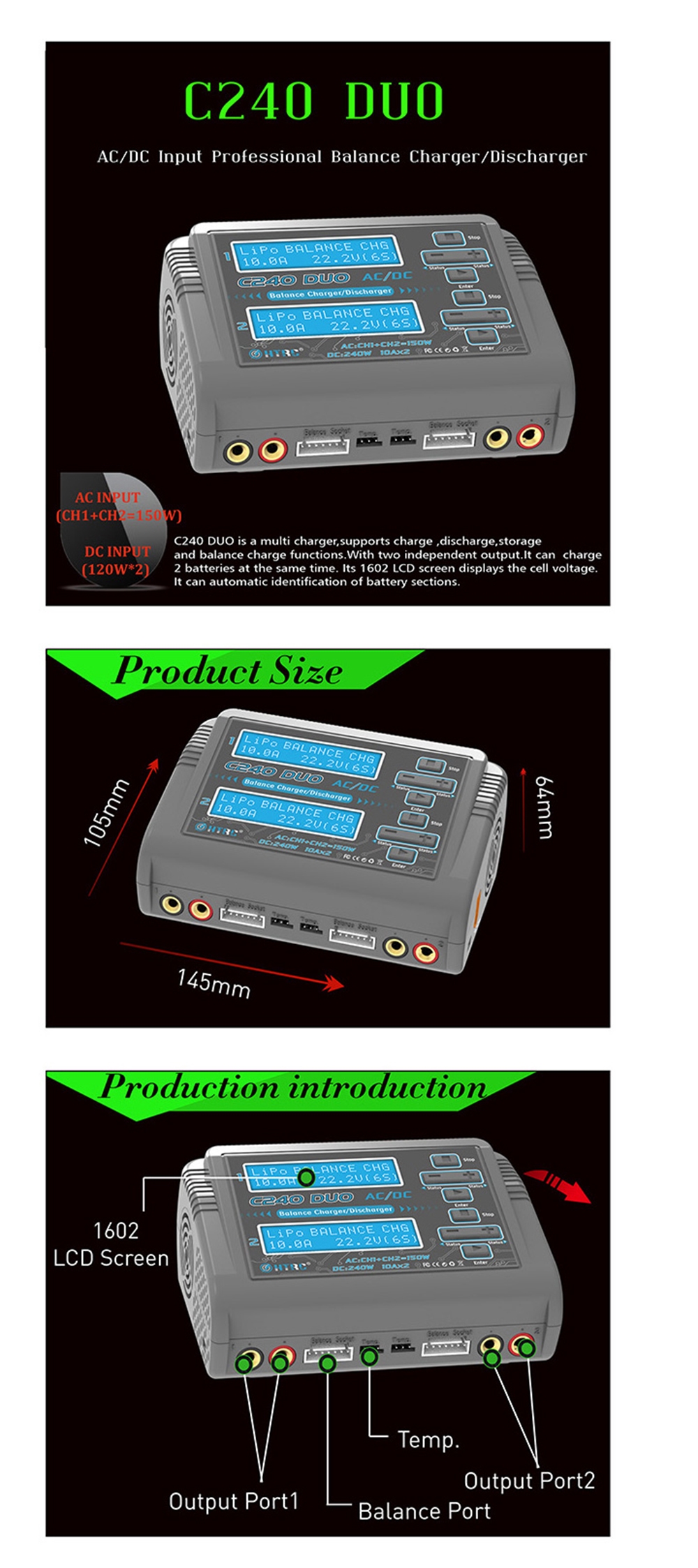 17%OFF for HTRC C240 DUO AC 150W DC 240W 10Ax2 Dual Channel RC Battery Balance Charger