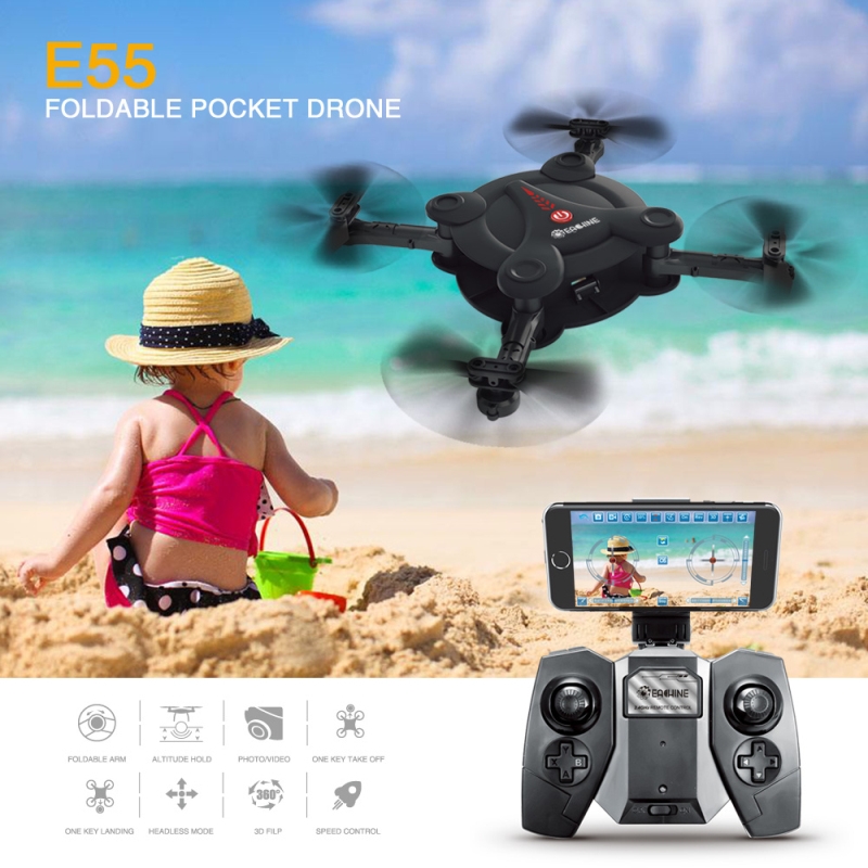 Eachine E55 Mini WiFi FPV Foldable Pocket Selfie Drone With High Hold Mode RC Quadcopter RTF