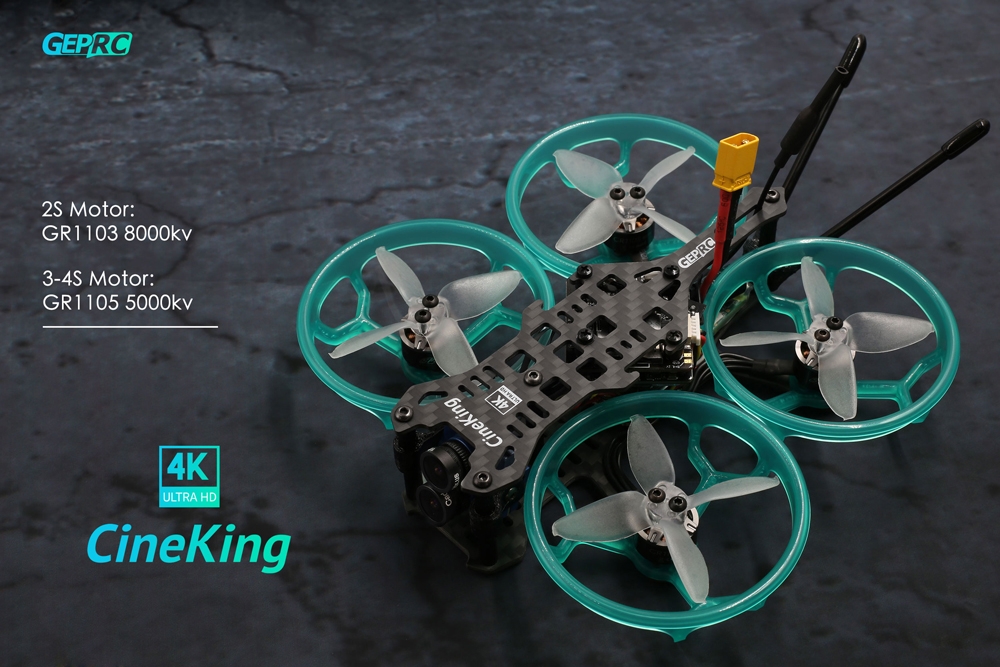 GEPRC CineKing 4K 95mm 2S 2 Inch FPV Racing Drone BNF/PNP 1103 8000KV Motor F4 FC OSD 12A BLheli_S ESC Caddx Tarsier HD Cam