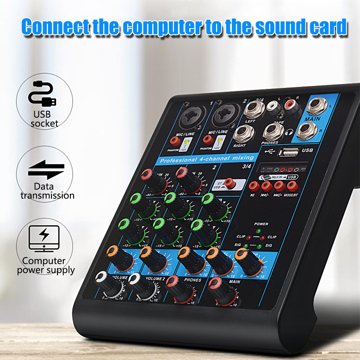Mini 4 Channels USB Portable Audio Mixer bluetooth Live Studio Audio Mixing Console