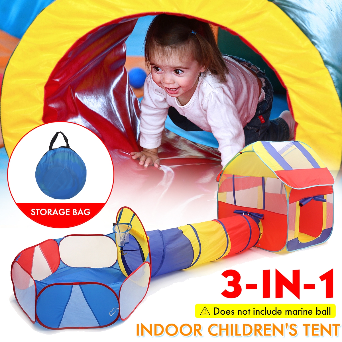 3 IN 1 Indoor Outdoor Triangle and Hexagon Detachable Tent Childrens Play Toys with Zippered Storage Bag