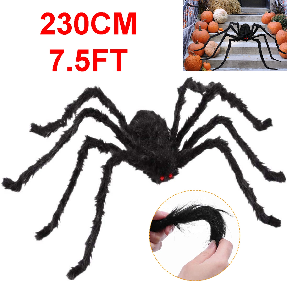 230CM Halloween Giant Spider Black Soft Hairy Scary Spider Toy for Outdoor Yard & Indoor Decoration