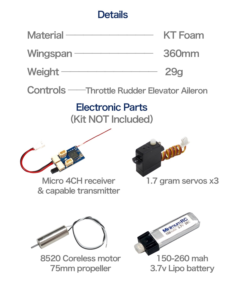 MinimumRC BF109 360mm Wingspan 4CH Trainer Fixed-wing RC Airplane KIT WIth Motor Outdoor Toys For Children Kids Gifts