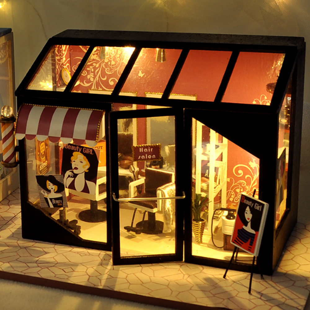 TIANYU DIY Doll House TD37 Hair Salon Creative Modern Shop Handmade Doll House With Furniture