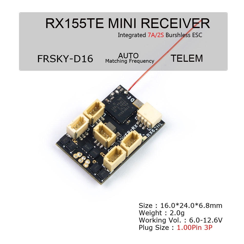 AEORC RX155-E/TE 2.4GHz 7CH Mini RC Receiver with Telemetry Integrated 2S 7A Brushless ESC Supports FrSky D16 for RC Drone