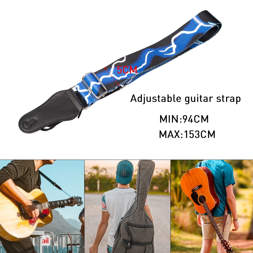 Naomi Guitar Strap Adjustable Guitar Strap Jacquard Weave Hootenanny Guitar Strap with Leather Ends (Blue Light)