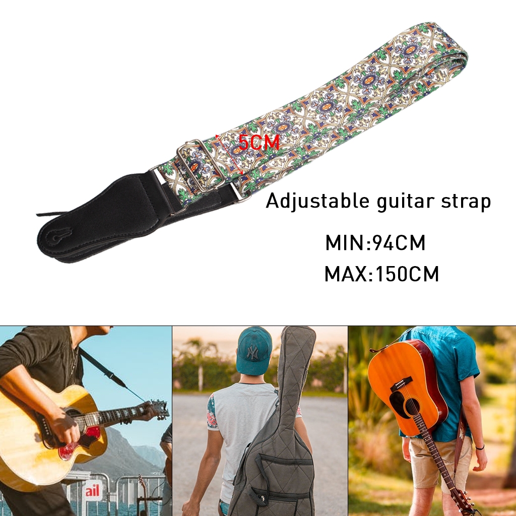 Naomi Nylon Guitar Strap Adjustable Guitar Strap Belt Flower Pattern For Acoustic Electric Bass Adjustable Soft Webbing Belt