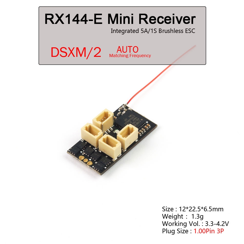 AEORC RX144-E/TE 2.4GHz 5CH Mini RC Receiver with Telemetry Integrated 1S 5A Brushless ESC Supports DSMX/2 for RC Drone