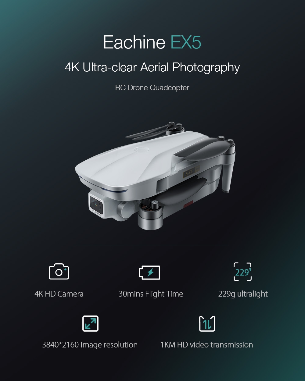Eachine EX5 5G WIFI 1KM FPV GPS With 4K HD Camera 30mins Flight Time Optical Flow Foldable RC Drone Quadcopter RTF