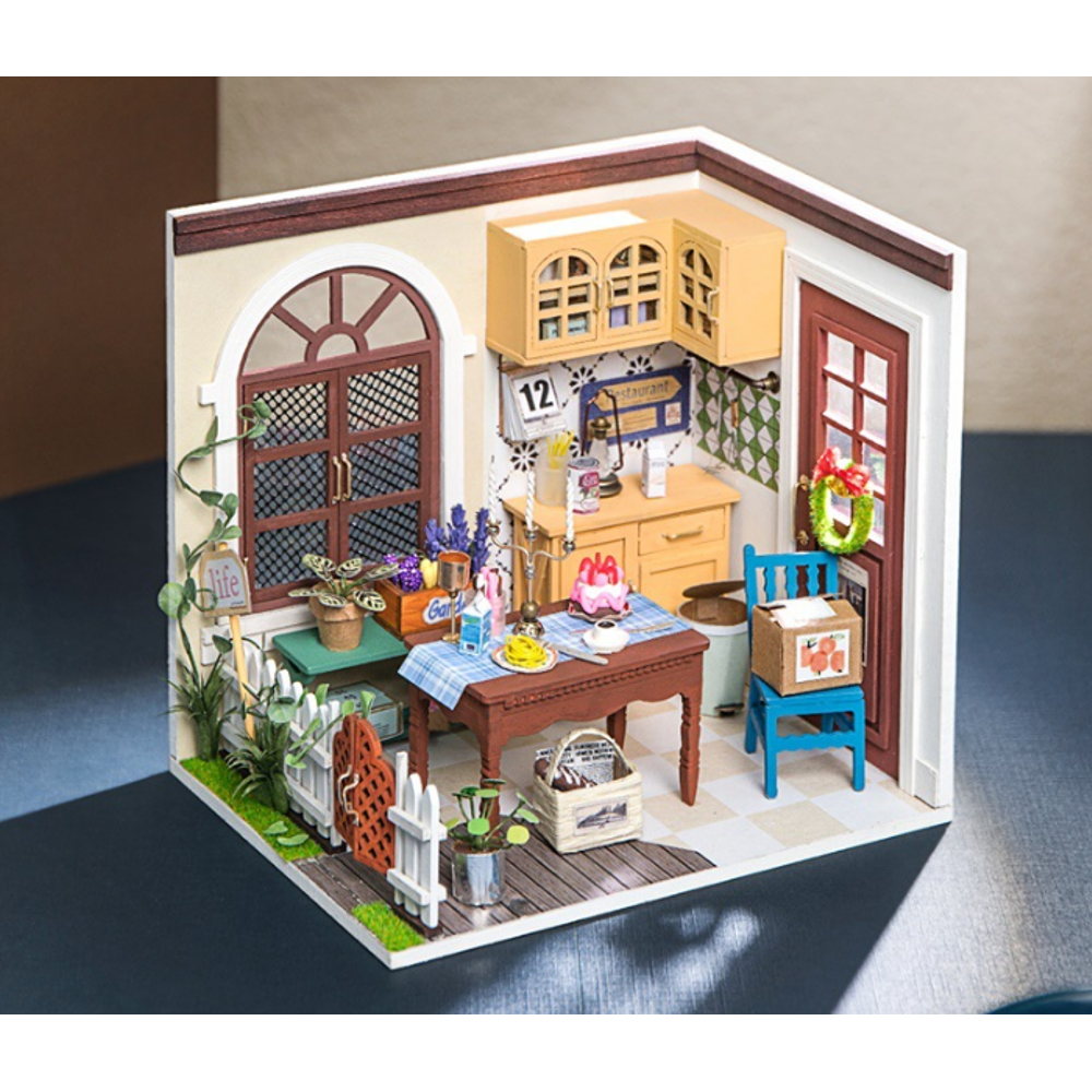 Robotime DGM09 DIY Doll House Handmade Wooden Assembly Model Mrs. Charlie's Restaurant Theme Doll House With Furniture