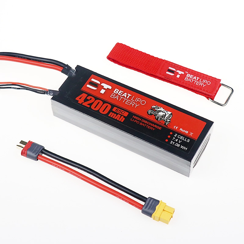BT BEAT 7.4V 4200mAh 65C 2S Lipo Battery T Plug with XT60 Plug Adapter Cable for RC Car