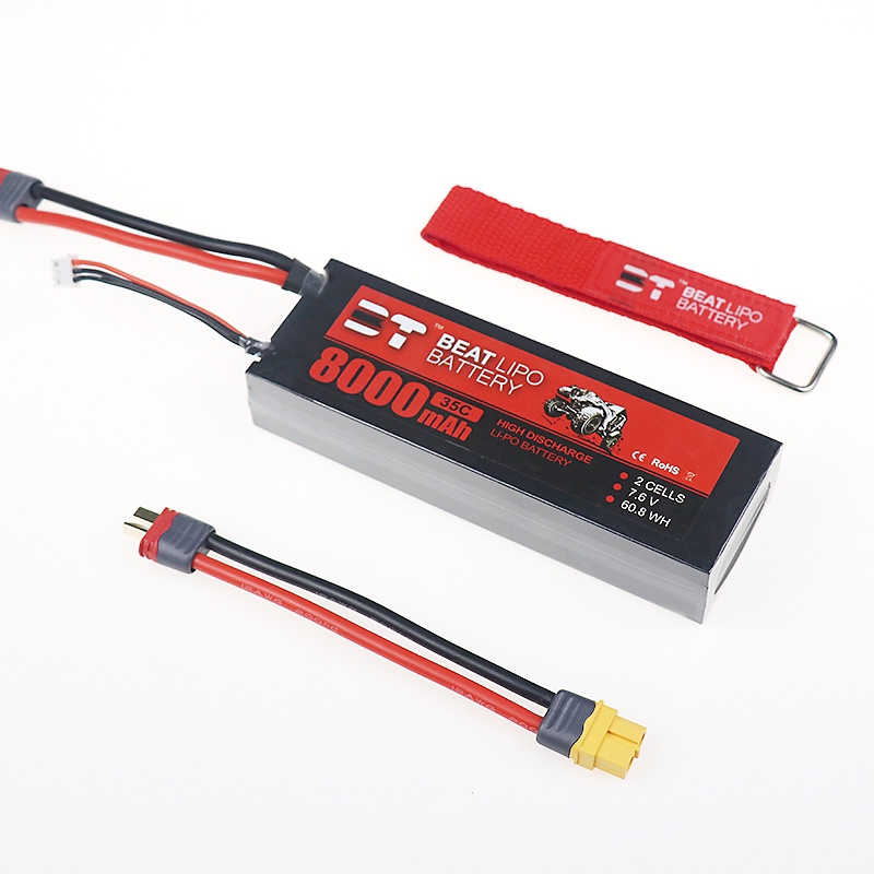 BT BEAT 7.6V 8000mAh 35C 2S Lipo Battery T Plug with XT60 Plug Adapter Cable for RC Car