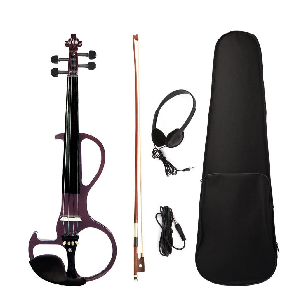 NAOMI Full Size 4/4 Violin Electric Violin Fiddle Maple Body Fingerboard Pegs Chin Rest with Bow Case