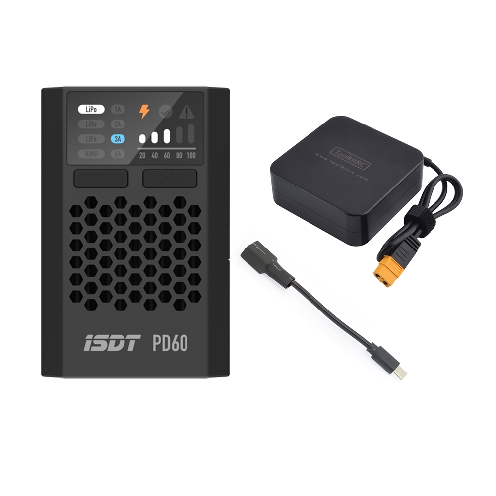 ISDT & URUAV PD60 60W 6A Battery Balance Charger With US Power Supply & Type C Adapter Cable