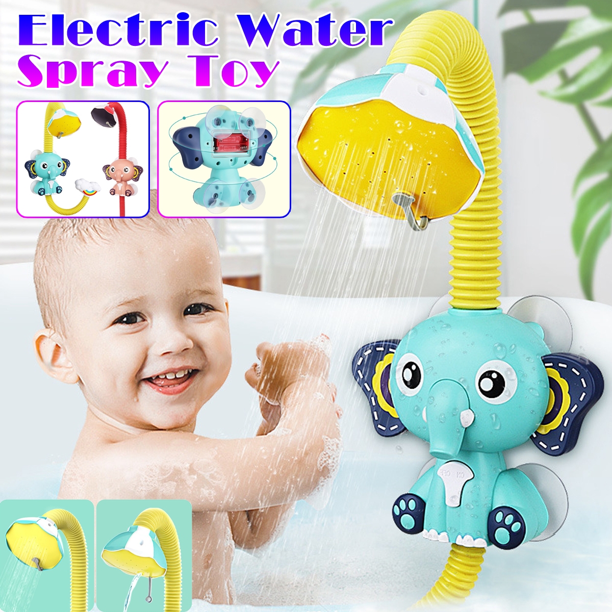 Electric Elephant Faucet Shower Water Spray Baby Bath Toy Two Water Outlet Modes for Kids Swimming Bathroom