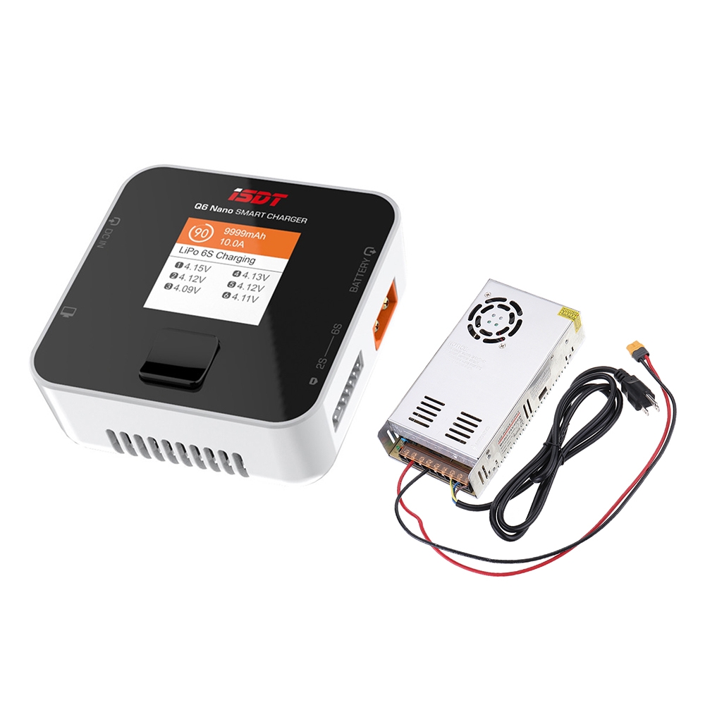 ISDT Q6 Nano BattGo 200W 8A Lipo Battery Charger With Hobbyporter 24V 16.7A 400W Power Supply Adapter US Plug
