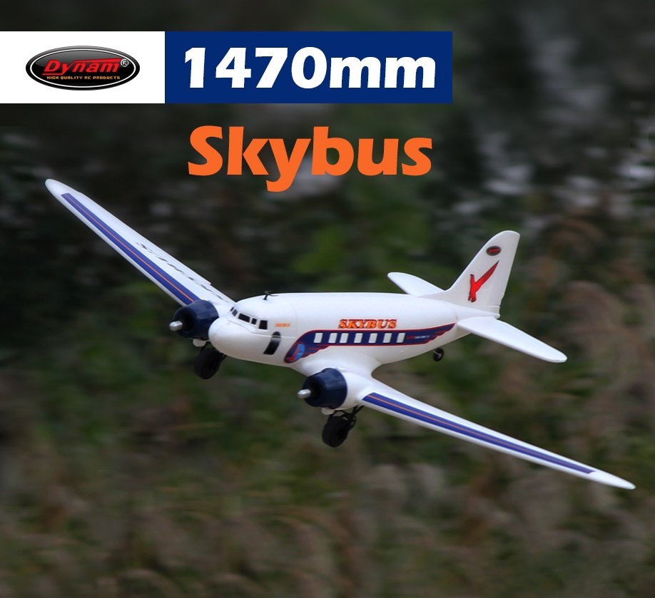 Dynam DC-3 Skybus White 1470mm Wingspan EPO Twin Engine RC Airplane PNP