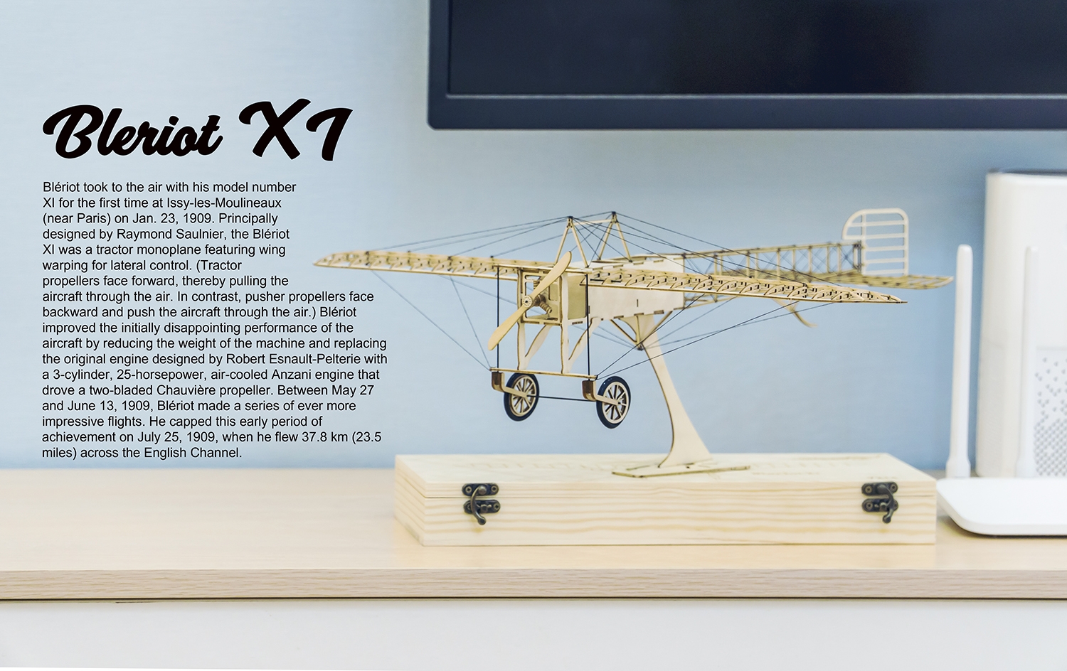 AEORC Static Wooden Aircraft Model VX14 Bleriot XI 1:23 400mm Wingspan Building DIY Airplane KIT