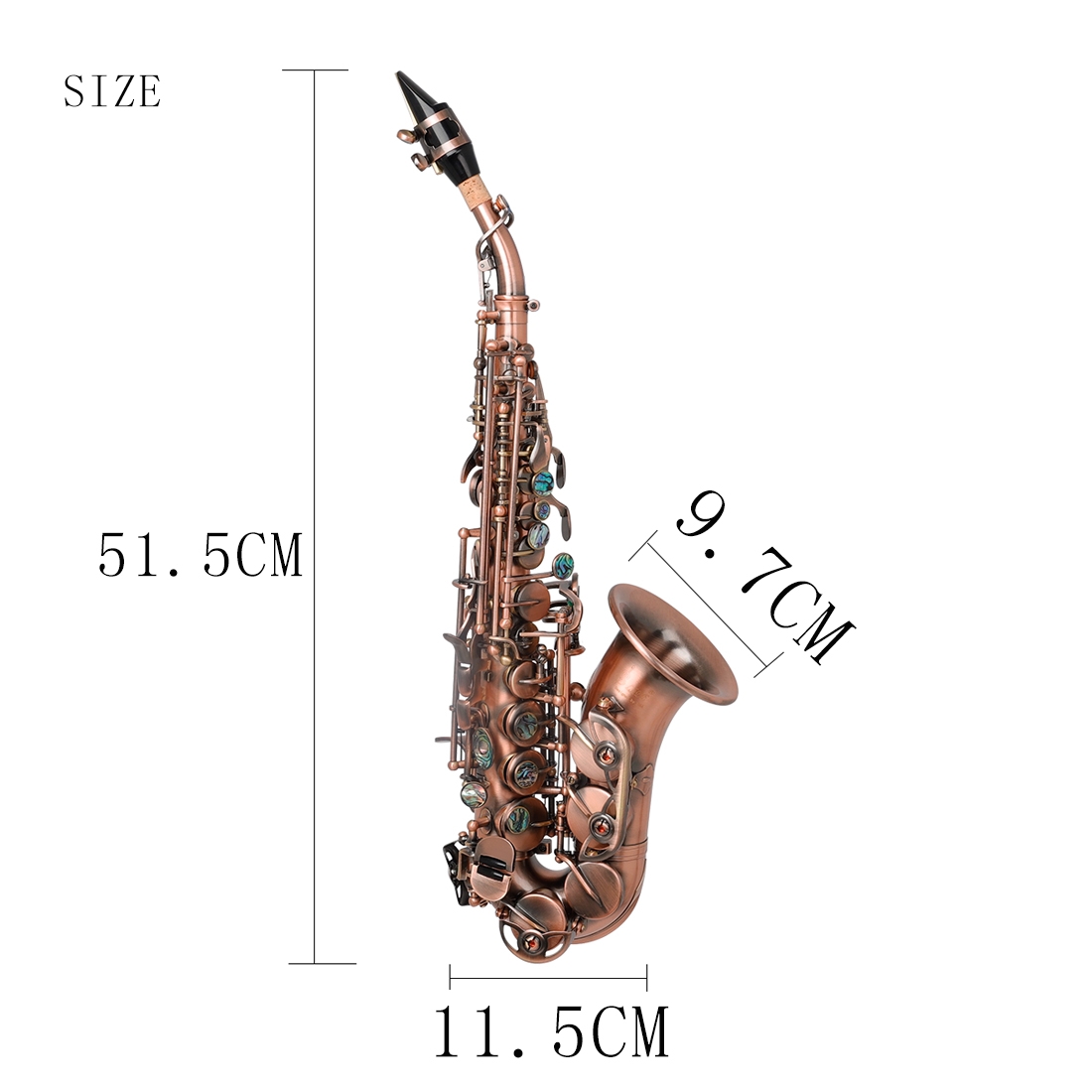 Slade Red Bronze Bend Bb B-flat Soprano Saxophone Sax Abalone Shell Key Carve Pattern with Case Gloves