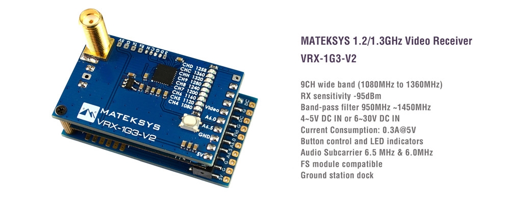 15% OFF for MATEKSYS Matek System VRX-1G3-V2 1.2/1.3GHz 9CH Wid Band FPV Receiver Video Receiver RC FPV Drone Long Range