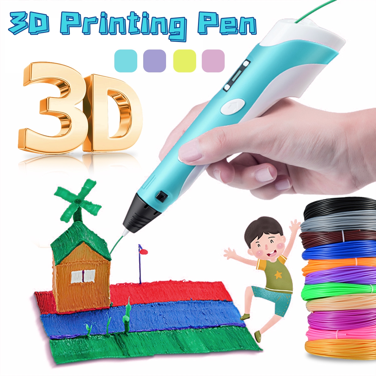 Multi-color 3D Drawing Printing Pen Adjustable Spinning Speed Educational Learning Toy for Kids Gift