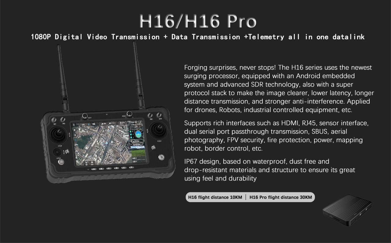 Skydroid H16 Pro 2.4GHz 16CH FHSS 20KM 1080P Digital Video Transmission and Data Transmission and Telemetry Transmitter with R16 Receiver and MIPI Camera for RC Drone
