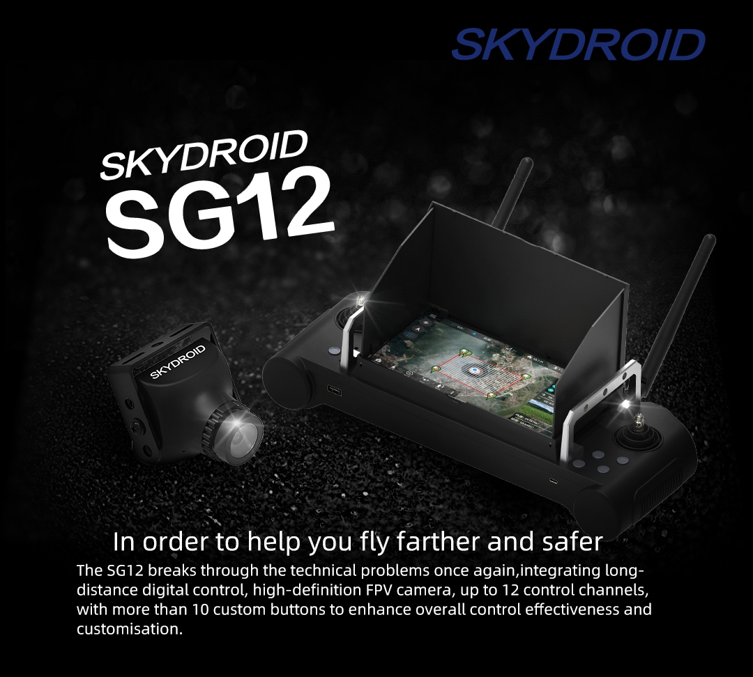 Skydroid SG12 2.4GHz 12CH FHSS 20KM Digital Signal Transmission Transmitter with Receiver and MINI-DCAM Camera for RC Drone