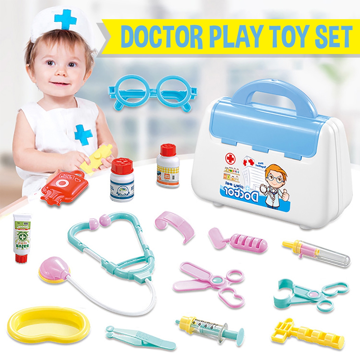 Simulation Pretend Doctor Nurse Role Play Education Toy Set with Carrying Box for Kids Gift