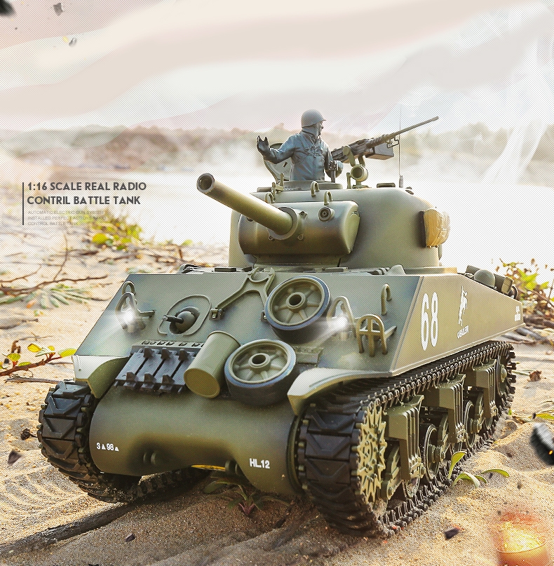 Heng Long 3898-1 2.4G 1/16 US Sherman M4A3 Upgraded RC Car Tank Vehicle Models