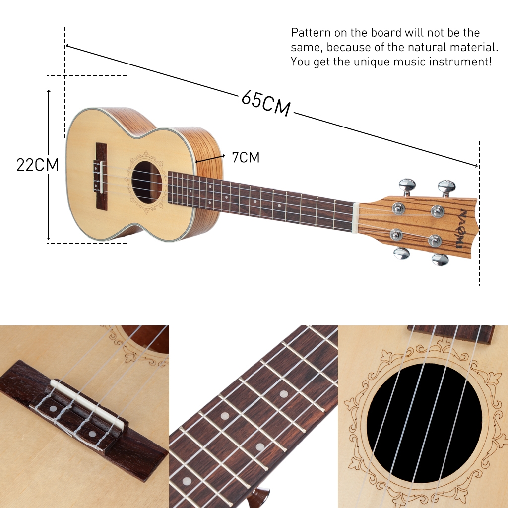 NAOMI Ukulele 26 Inch Ukulele Solid Spruce Top Zebrawood Back Mahogany Ukulele 4 String Hawaii Guitar Tenor Ukulele