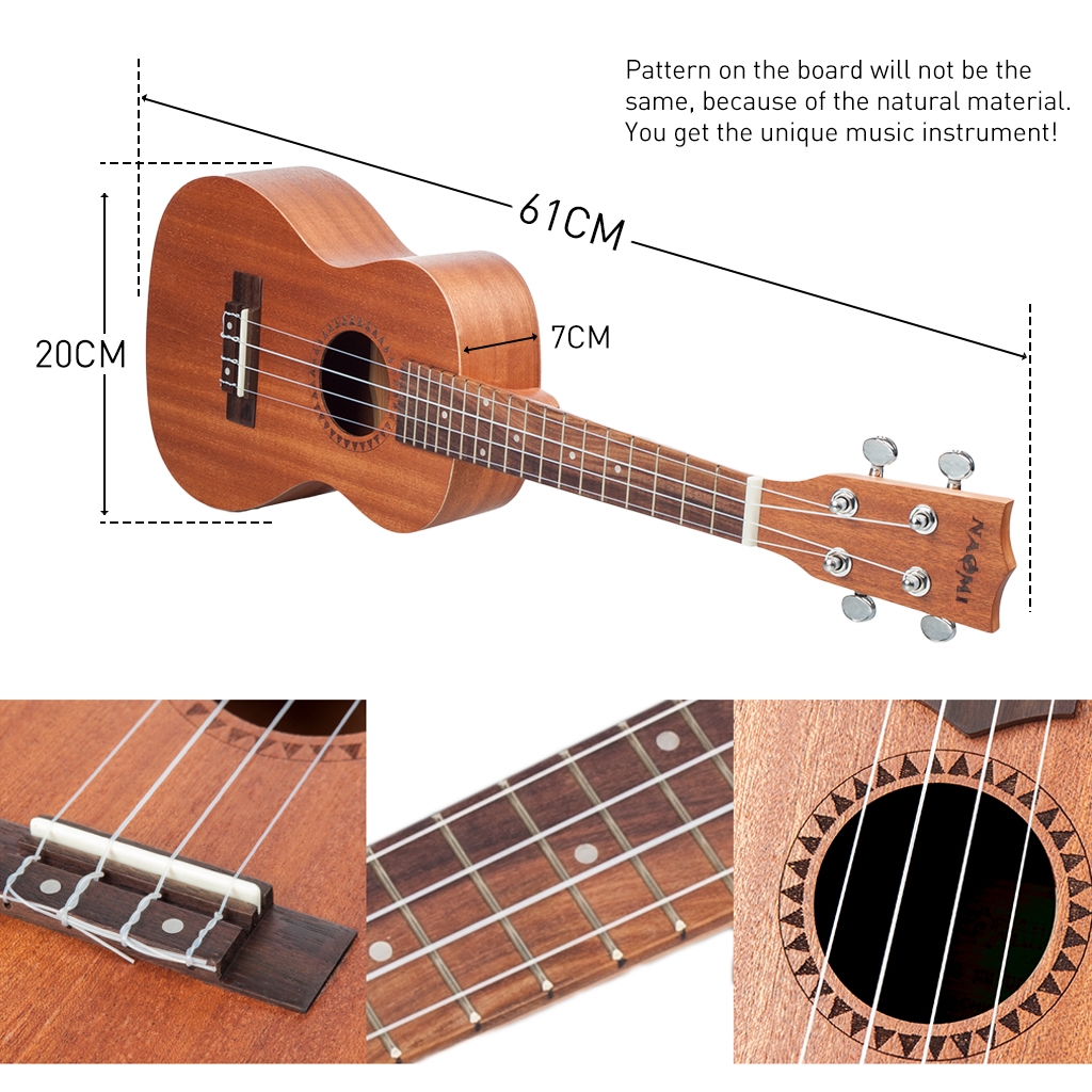 NAOMI Concert 23" Ukulele Sapele Mahogany Acoustic Ukulele Student/Beginner Ukulele 4 Nylon Strings Musical Instrument