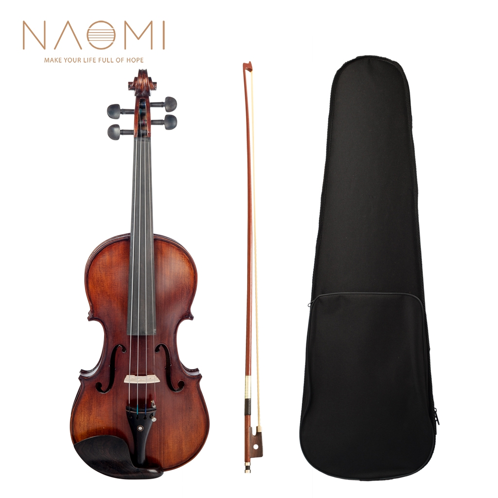 NAOMI Acoustic Violin 4/4 Full Size Solid Wood Violin Fiddle Gloss Finish Violin