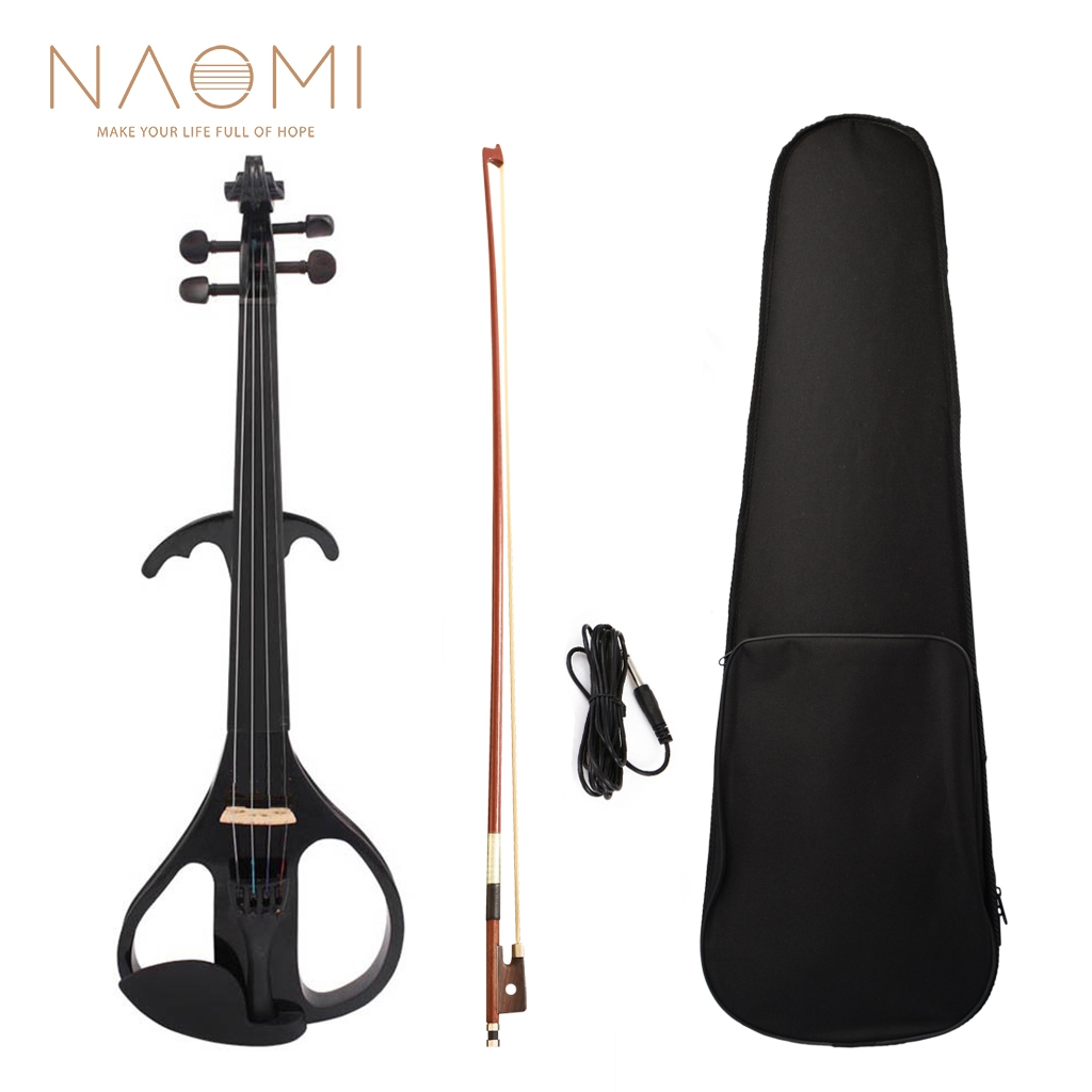 NAOMI Full Size 4/4 Solid Wood Silent Electric Violin Fiddle Maple Body Ebony Fingerboard Pegs Chin Rest Tailpiece