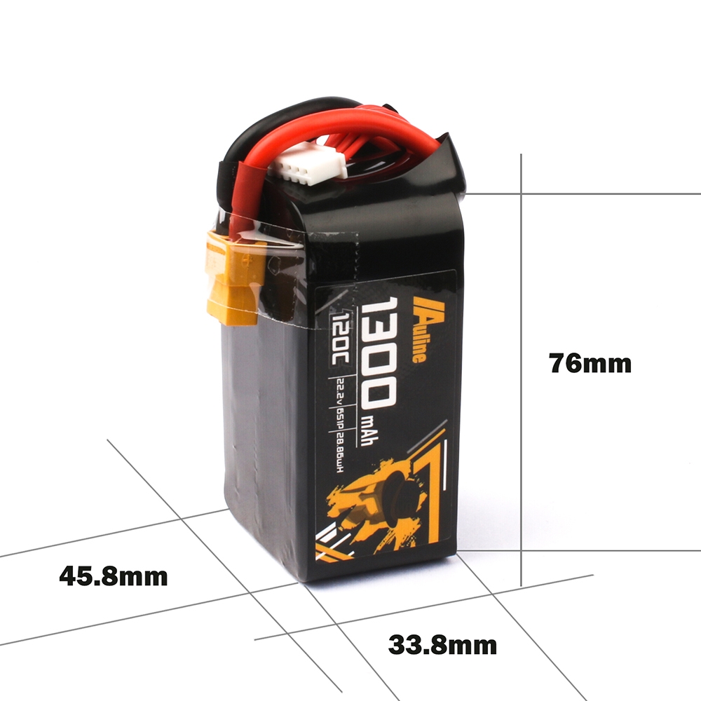 Auline 22.2v 1300mah 120C 6S XT60 Plug for 5 Inch FPV Racing Drone