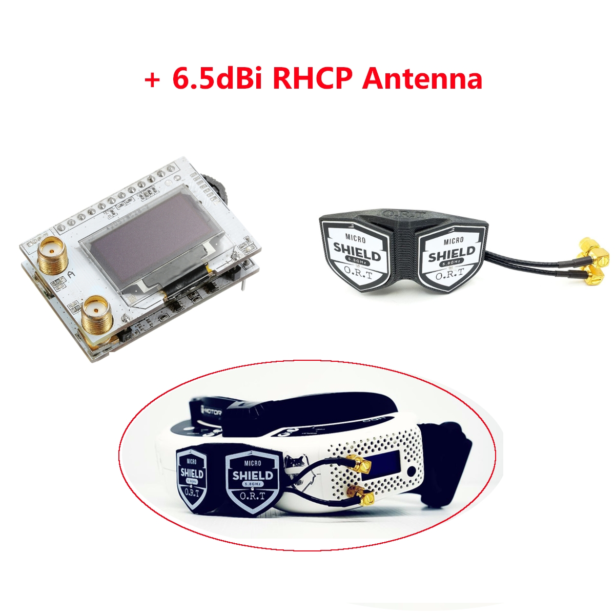 Eachine PRO58 RX Diversity 40CH 5.8G OLED SCAN VRX FPV Receiver SMA with ORT DUAL SHIELD PRO 6.5dBi RHCP Antenna for FatShark Goggles