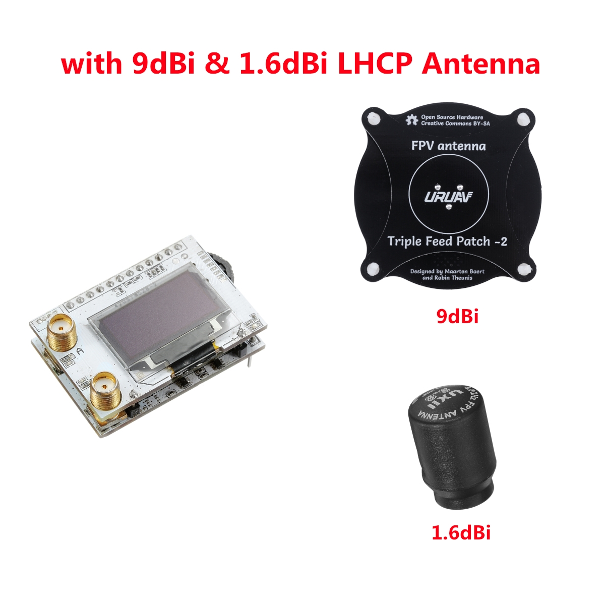 Eachine PRO58 RX Diversity 40CH 5.8G OLED FPV Receiver RPSMA with 9dBi 1.6dBi LHCP Antenna for FatShark Goggles