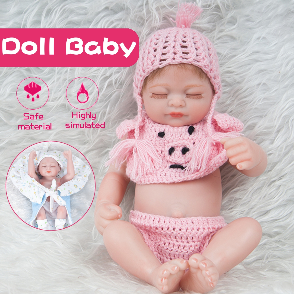 28CM Soft Silicone Vinyl Realistic Sleeping Reborn Lifelike Newborn Baby Doll Toy with Moveable Head Arms and Legs for Kids Gift