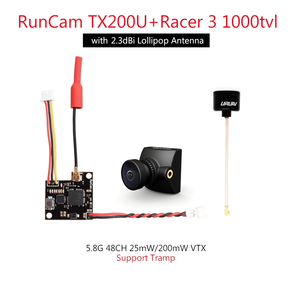 RunCam TX200U VTX + Racer 3 1000TVL CAM 5.8Ghz 48CH 25mW/200mW FPV Camera Transmitter Combo Plug and Play Support Tramp